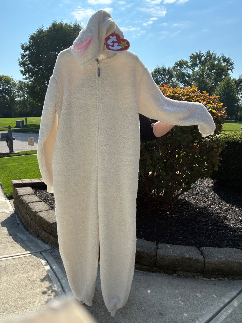 Ty Cream Lamp Sherpa Hooded Adult Onesie with Pink Ears/Tail Detail